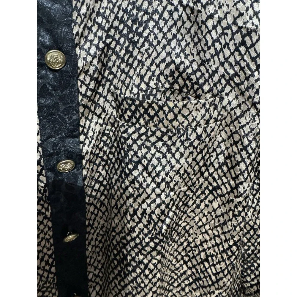 Vintage Hana Sung 2 Piece Dress Skirt And Top Size 16 Black And Tan Polyester